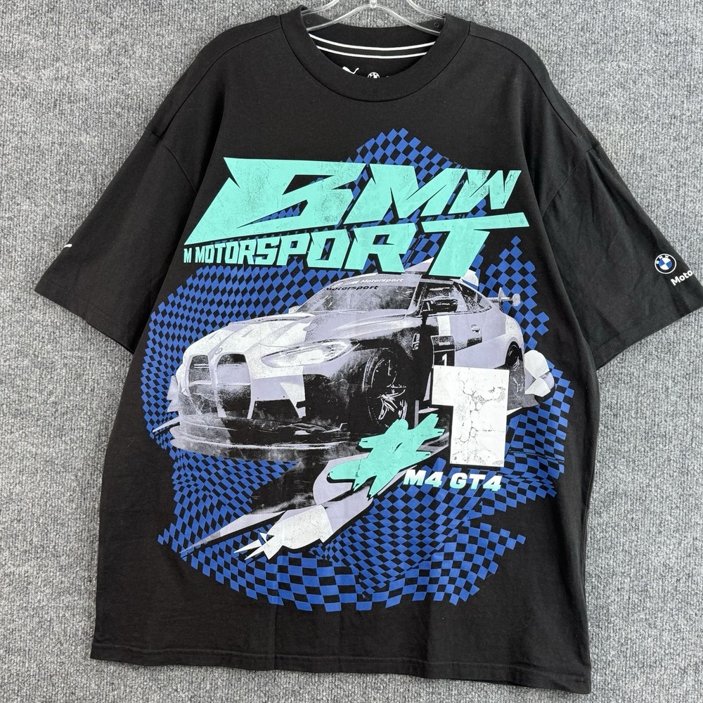 Puma x BMW T Shirt Mens XL Black Motorsport M4 GT4 Car Guy Graphics Short Sleeve